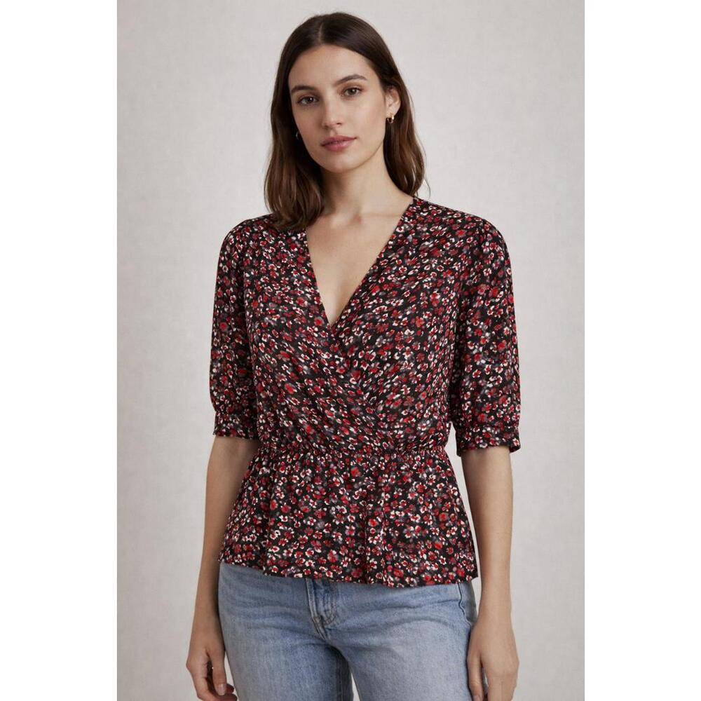 The Kooples Flowers Dot Wrap Peplum Blouse 100% Viscose US Small FR 1 NWT $220 - Picture 1 of 7